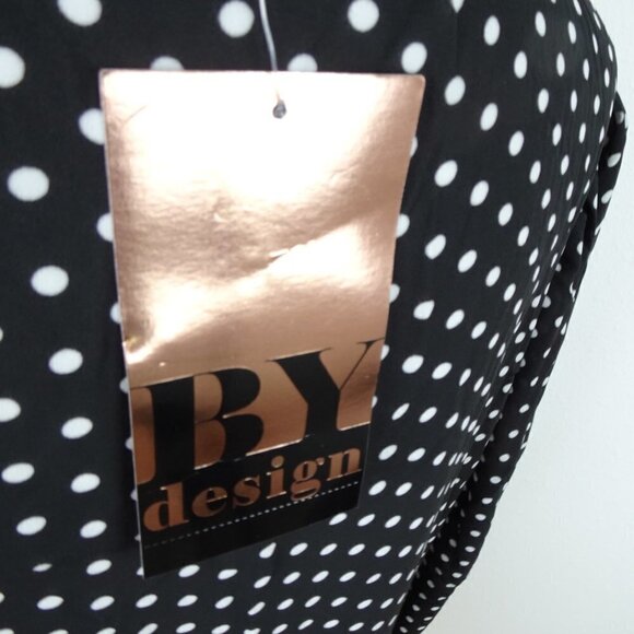 BY DESIGN Neck Tie Top Women's Plus Size 1X Black Polka Dot Smocked Shoulder - Picture 9 of 10